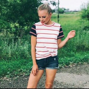 Listicle Red, White, & Blue Striped, Color Blocked T-Shirt